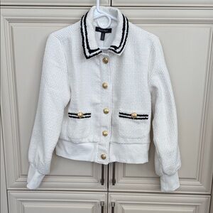 Ellen Tracy White Linen Bomber Jacket